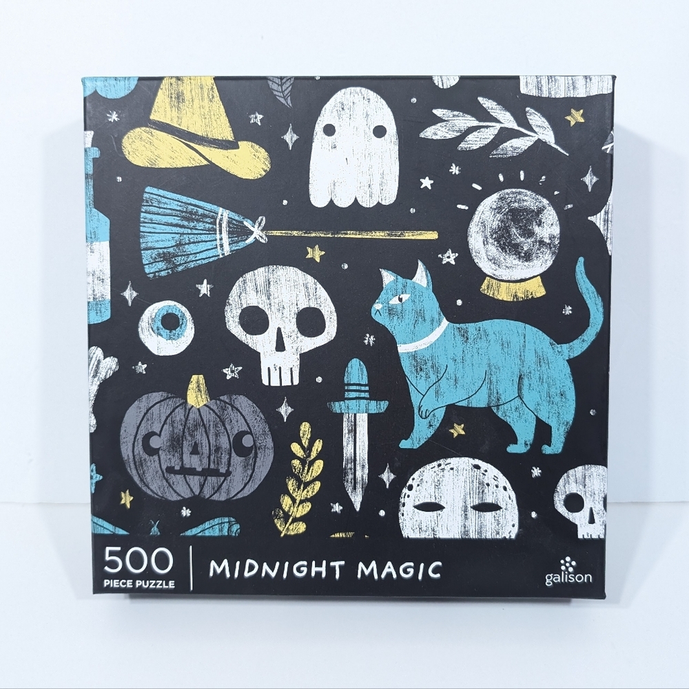 Galison Halloween Puzzle 500 Pieces Midnight Magic Complete Cat witch Fall
